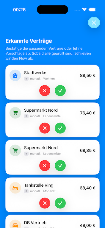 Banking App Vertragserkennung