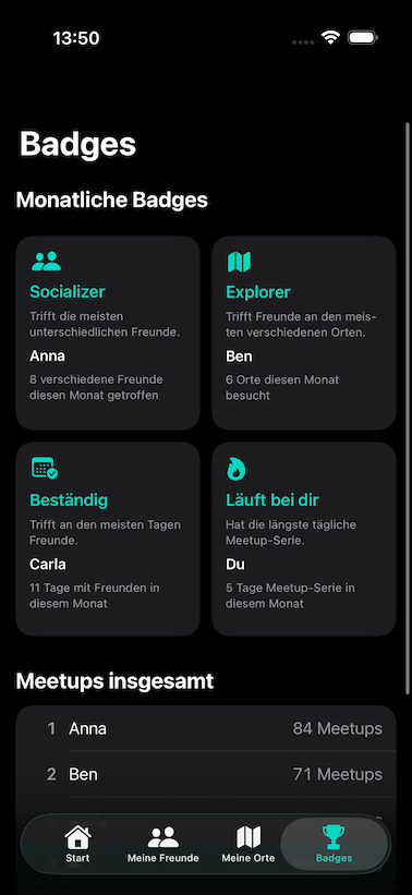 Meet App Badges und gemeinsame Aktivitäten